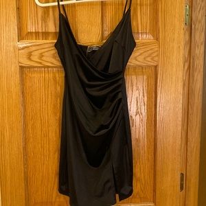 Black Wrap Slit Dress